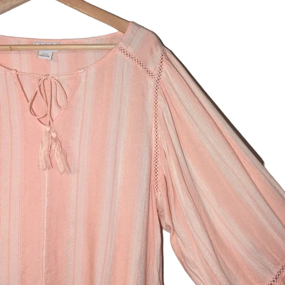 Ariat Society Long Puff Sleeve Striped Boho Tassel Western Lace Top Blouse - Picture 6 of 14